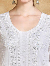 Women's White Floral Heavy Embroidered Kurta With Trouser & Dupatta