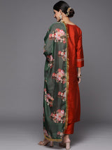 Women's Maroon Yoke Design Kurta With Trousers & With Dupatta