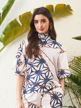 Women's White Abstract Printed Top With Palazzo Pants