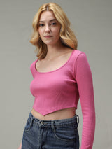 Women's Pink Casual Slim Fit Solid Top