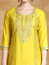 Women's Yellow Festive Kurta Set With Dupatta