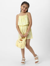 Girls Yellow Casual Sleeveless Jumpsuit