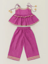 Girls Pink Cotton Festive Kurta Set