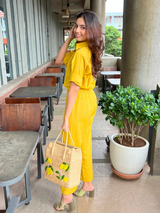 Women's Yellow Linen Two Piece Co-ord Set