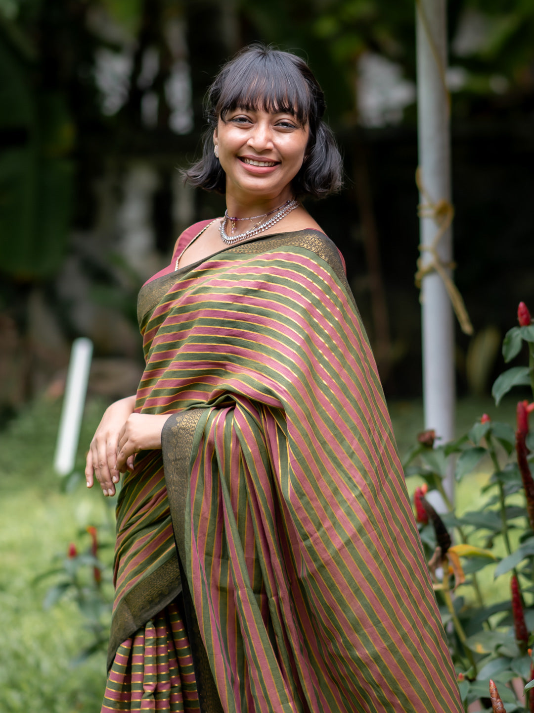 Women's Brown and Green Casual Cotton Saree
