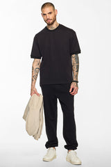Men's Black Casual Oversized Fit Solid Half Sleeves Tshirt