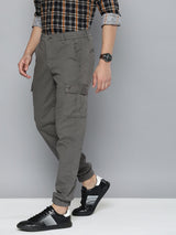 Men's Slim Fit Solid Mid Rise Stretchable Cuffed Cargos