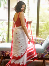 Women's White Mul Cotton Saree