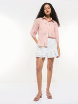 Women's Pink Party Floral Three Quarter Sleeves Shirt
