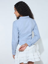 Women's Blue Casual Solid Full Sleeves Shirt