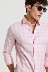 Men's Pink Casual Slim Fit Checkered Full Sleeves Shirt
