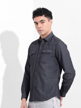 Men's Black Casual Solid Full Sleeves Shirt