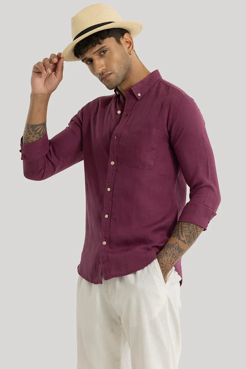 Men's Pink Casual Slim Fit Solid Full Sleeves Shirt