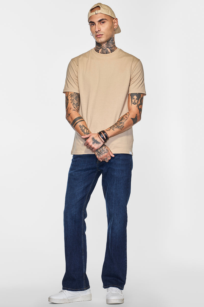 Men's Beige Casual Regular Fit Tshirt