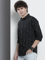 Men's Regular Fit Striped Full Sleeves Cutaway Collar Casual Shirt