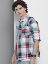 Men's Regular Fit Checkered Full Sleeves Cutaway Collar Casual Over Shirt