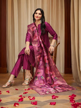 Women's Wine Kurta Set with Duppatta