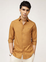 Men's Brown Casual Regular Fit Solid Full Sleeves Shirt
