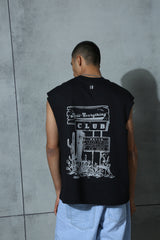 Unisex Black Casual Regular Fit Printed Sleeveless Tank