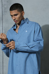 Unisex Blue Casual Regular Fit Solid Full Sleeves Shirt