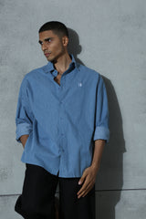Unisex Blue Casual Regular Fit Solid Full Sleeves Shirt