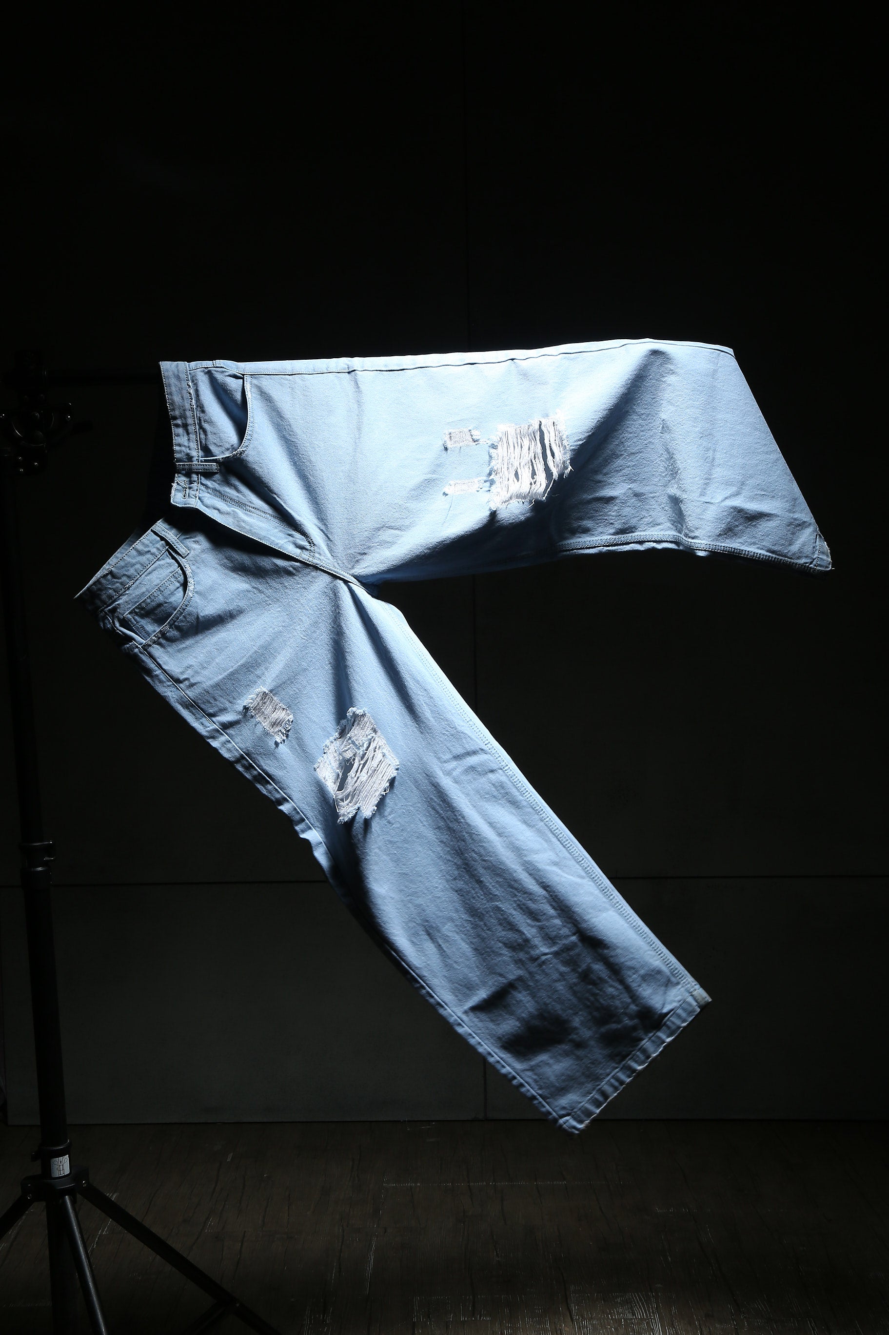 Unisex Blue Casual Medium Distressed Baggy Fit Jeans