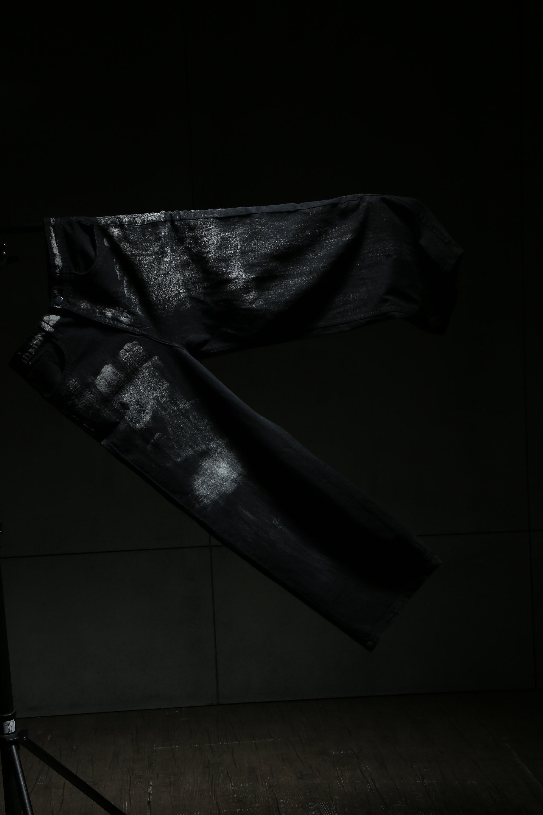 Unisex Black Casual Brushed Acid Faded Wide Leg Jeans