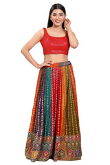 Women's Red Silk Padded Back Open Sleeveless Saree Blouse