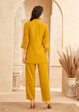 Women's Mustard Chinnon Floral Embroidered Co-Ord Set