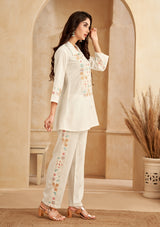 Women's White Chinnon Floral Embroidered Co-Ord Set
