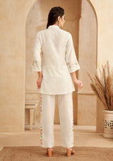 Women's White Chinnon Floral Embroidered Co-Ord Set