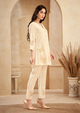 Women's Off White Motif Golden Thread Chinnon Co-Ord Set