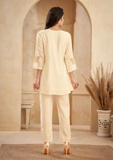 Women's Off White Motif Golden Thread Chinnon Co-Ord Set