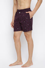 Men's Purple Regular Fit Side Pocket Side Slits Allover Print Boxer Shorts - Pack of 1