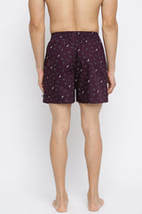 Men's Purple Regular Fit Side Pocket Side Slits Allover Print Boxer Shorts - Pack of 1