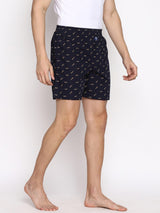 Men's Blue Regular Fit Side Pocket Side Slits Allover Print Boxer Shorts - Pack of 1