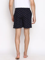 Men's Blue Regular Fit Side Pocket Side Slits Allover Print Boxer Shorts - Pack of 1