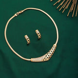 Women's Gold Plated Boomerang Designer Necklace Set with White Crystals