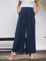 Women's Blue Casual Solid Regular Fit Pants