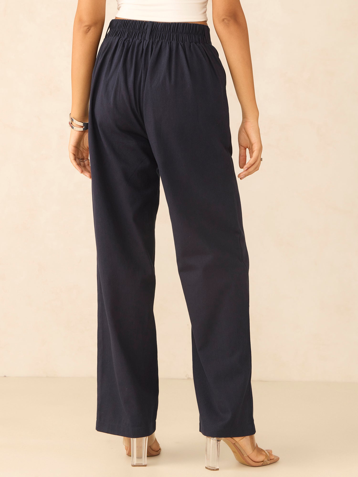 Women's Blue Casual Straight Fit Trouser