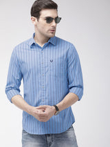 Men's Slim Fit Multi Striped Full Sleeves Cutaway Collar Casual Shirt