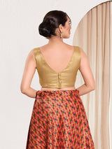 Women's Gold Mulbury Silk Padded Back Open Sleeveless Saree Blouse