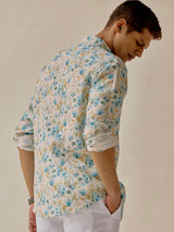 Men's Blue Casual Slim Fit Printed Full Sleeves Shirt