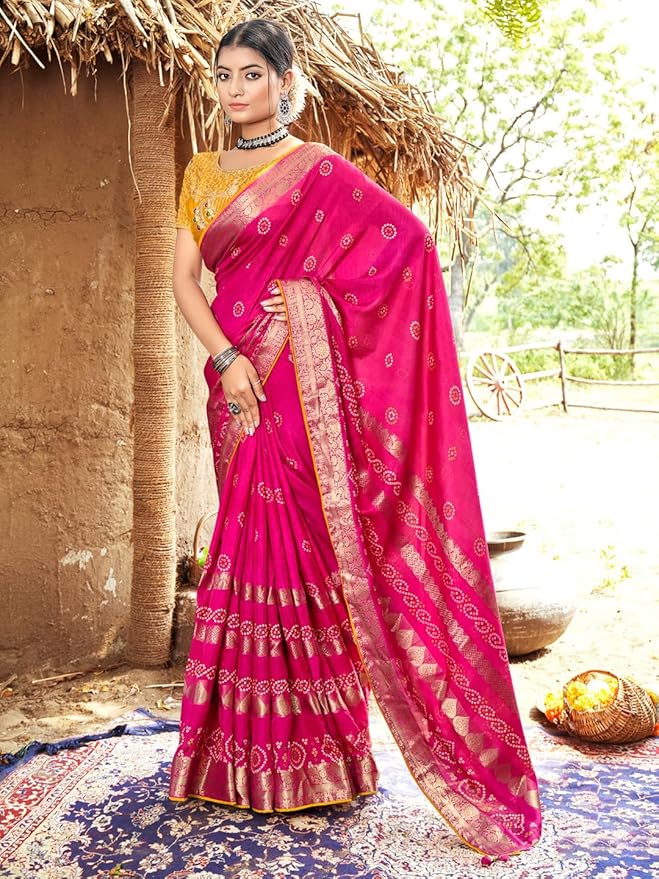 Women's Pure Silk Pink Woven Design Designer Saree with Blouse Piece