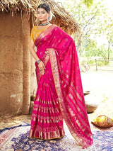 Women's Pure Silk Pink Woven Design Designer Saree with Blouse Piece