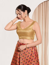Women's Gold Mulbury Silk Padded Back Open Sleeveless Saree Blouse