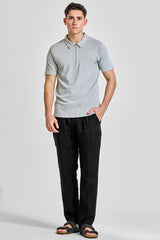 Men's Grey Casual Slim Fit Printed Half Sleeves Polo Tshirt