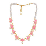 Gold Plated Lotus Designer Pearl Necklace Set with Pink Enamel for Girls and Women