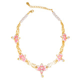 Gold Plated Gorgeous Lotus Designer Pearl Drop Necklace Set with Pink Enamel for Girls and Women