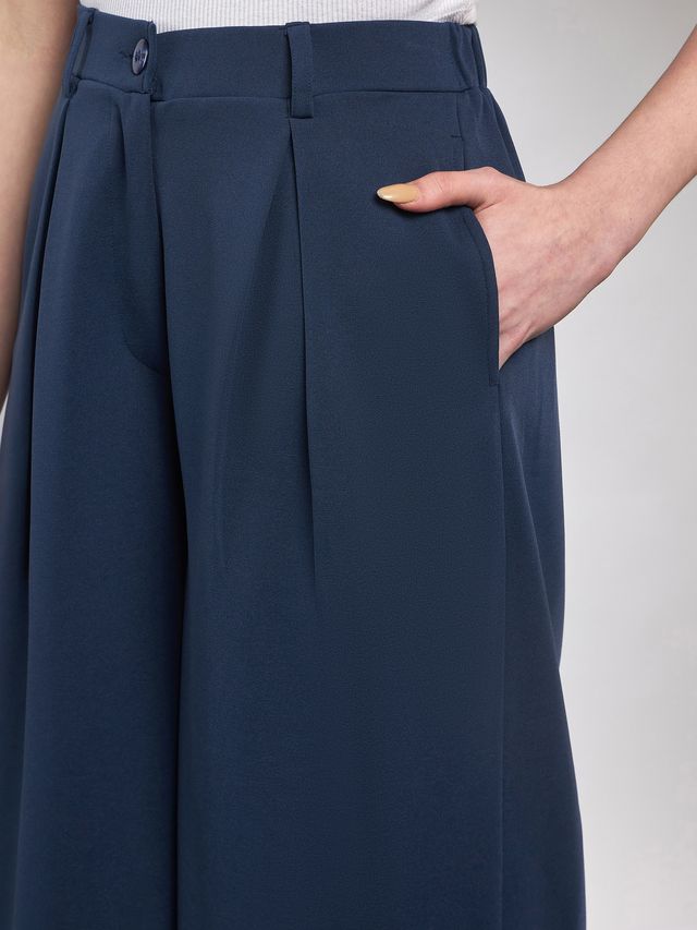 Women's Blue Casual Solid Regular Fit Pants